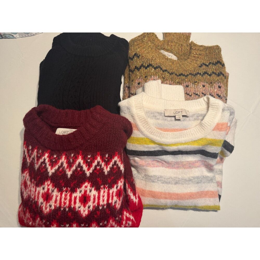 LOFT Sweater Bundle Lot of 4 Cozy Winter Knit Pullovers Fair Isle Cable Stripe
